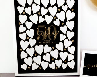 50th Birthday Guest Book Alternative: Black Gold Sign 50 Things
