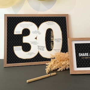 Letrero para libro de visitas de 30 cumpleaños, póster para compartir un recuerdo, decoración para fiesta de 30 cumpleaños de hombre, número 30 dorado imprimible