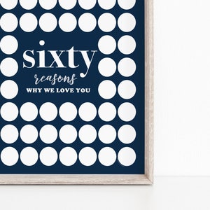 Sentimental Gift for 60 Year Old Man, 60 Reasons Why We Love You, Memory Board Navy Blue White Party Printable, Write In Circles Guest Book