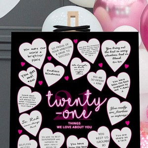 21st Birthday Sign In Poster, 21 Things We Love About You Reasons Printable Downloadable Twenty-One Year Gift for Her