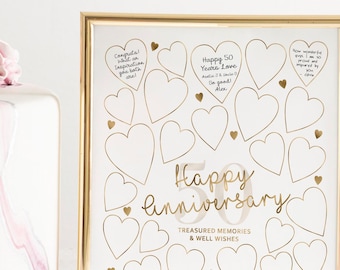 Affiche de connexion pour le 50e anniversaire de mariage, 50 coeurs dorés (numérique)
