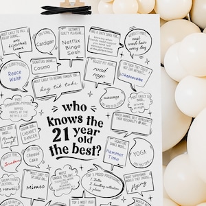 Fun 21st Birthday Quiz, Who Knows The 21 Year Old The Best, Printable Downloadable Poster, Modern Guest Book Game Keepsake Trivia Sign