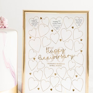 50th Wedding Anniversary Guest Sign In Poster, Printable Treasured Memories and Well Wishes Message Poster for Married Couple 50 Years Loved