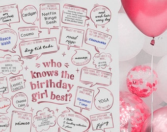 Who Knows The Birthday Girl Best, Birthday Quiz, How Well Do You Know The Birthday Girl Party Game Activity for Guests, Modern Birthday Pink
