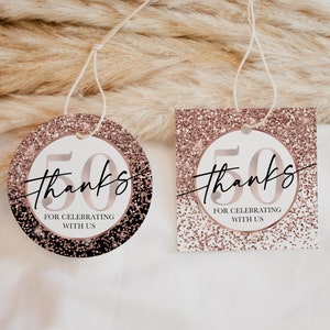 50. Geburtstag Geschenkanhänger | 50 Jahre Geschenkaufkleber | Rose Gold Schwarz Glitter (Digitaler Download)