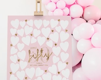 50 Things We Love About You Pink Gold Party Decor Women's 50th Birthday Sign