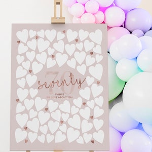 70 Dinge, die wir an Ihnen Lieben Vorlage 70. Geburtstag Dekorationen für Frauen Rose Gold Rosa Party Dekor Zeichen Siebzig Gründe Printable