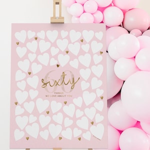 Regalo de 60 cumpleaños para ella: 60 cosas que amamos de ti, decoración de fiesta en oro rosa para mujeres, sesenta años de recuerdos, tablero de firmas imprimible
