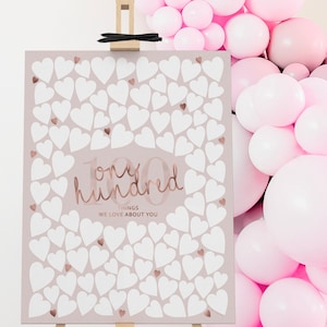 100 Dinge, die wir an Ihnen lieben Schreibvorlage 100.Geburtstag Dekoration Frauen Rose Gold Rosa Party Dekor Zeichen Hundert Gründe Printable