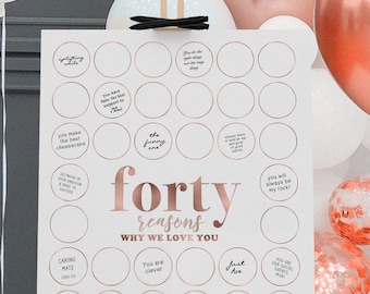 Rose Gold 40th Birthday Sign, 40 Reasons Why We Love You, Circles (Printable)