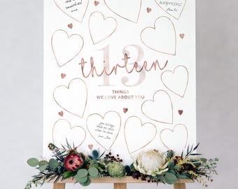 13 Things We Love About You, Rose Gold Party Decor, Printable Sign, Girls 13th Birthday Decorations