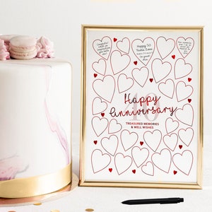 40th Wedding Anniversary Guest Sign In Poster, Ruby 40 Hearts (Digital)