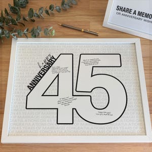 45th Wedding Anniversary Sign, Guest Book Poster to Write On Personalised Message for Sapphire 45 Years of Marriage, Number Shape Printable