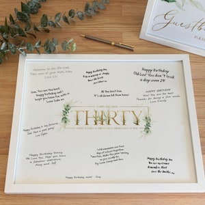 30th Signature Board Greenery Botanical Gold Birthday Party Printable, Photo Frame Sign In Wishes Treasured Memory Celebration 30 Years