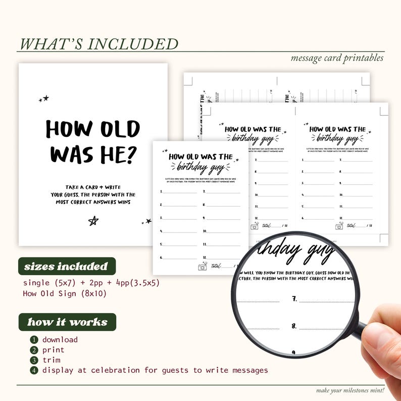 Men's Birthday Guessing Game, How Old Was He in the Photos, Printable ...
