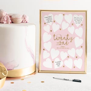 21st Birthday Gift For Her 21 Things We Love About You, Pink Gold Party Decoration Twenty-One Years Memories, Signing Board Printable Sign