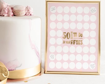 Pink Gold Bucket List Party Poster, 50th Birthday Decor for Women (Digital Download)