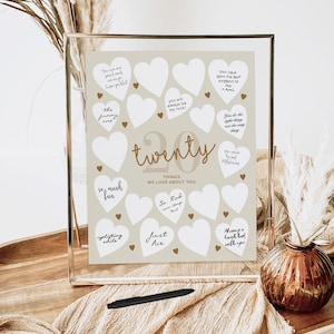 20 Dinge, die wir an Ihnen lieben, 20. Geburtstag Dekorationen Frauen Tochter Freund Beige Boho Party Decor Zwanzig Gründe Poster Printable