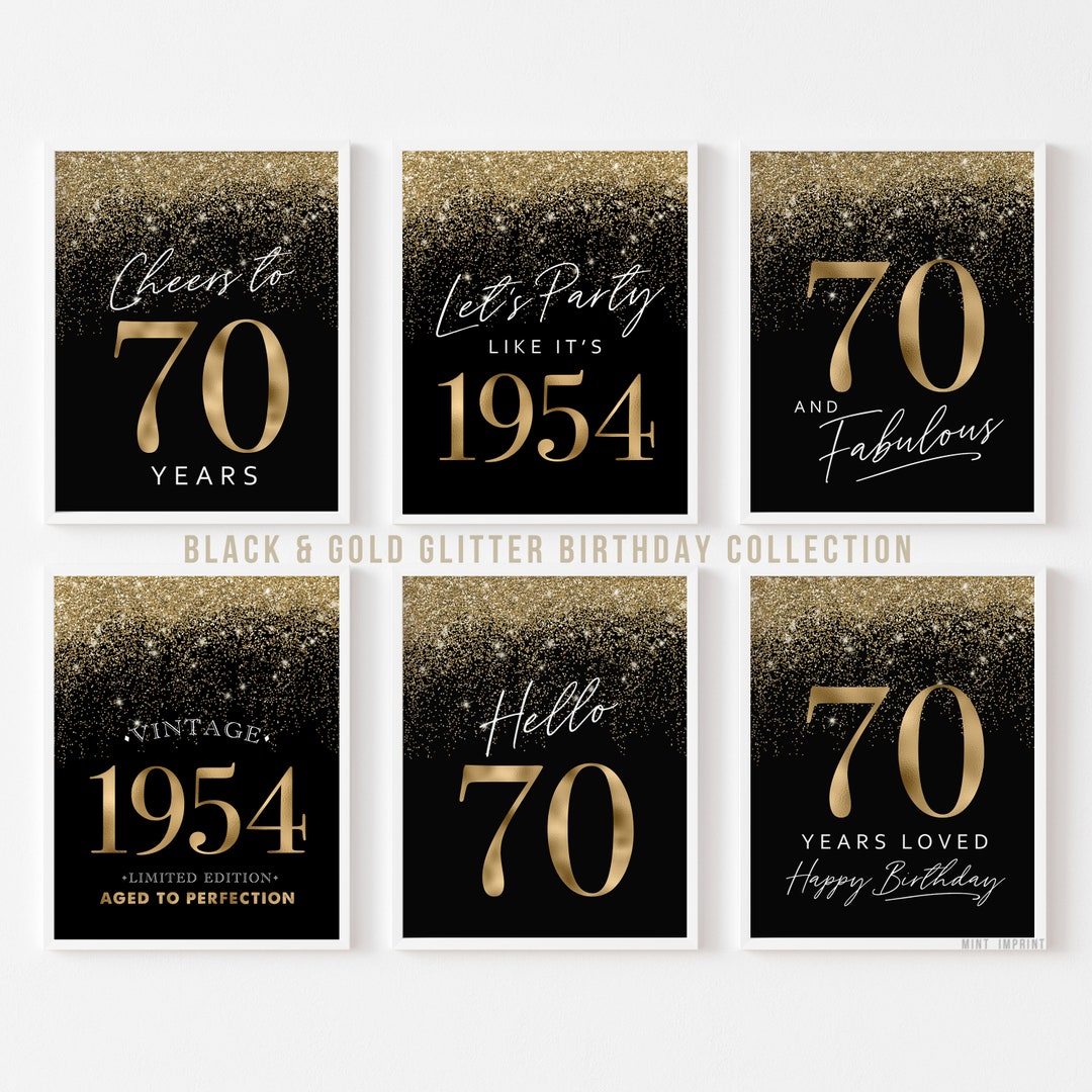 Black and Gold 70th Birthday Party Decorations Printable Set of Signs ...