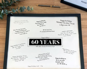 60 Years Signature Board Printable Poster Happy 60th Birthday Well Wishes and Treasured Memories of You, Sixty Years of Memories Sign