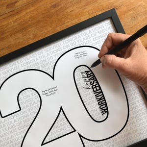 Tarjeta alternativa para el 20.° aniversario de trabajo para empleados, compañeros de trabajo, jefes que celebran 20 años de servicio. 20.° aniversario de trabajo corporativo DIGITAL