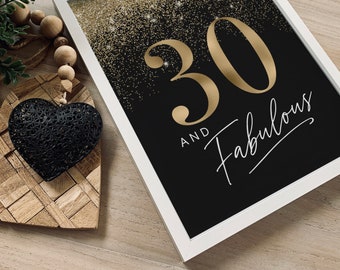 30th Birthday Printable for Men, Black and Gold Party Decoration Signs 6 Set Pack, Cheers to 30 Years Vintage 1994 Hello 30 Instant Download