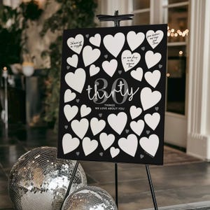 Men's 30th Birthday Activity: Thirty Things We Love About You Hearts Memory Poster, Black & White (Digital)