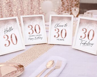 Rose Gold 30th Birthday Party Decoration, Printable Table Sign 30 Bundle Set 4 (Digital)