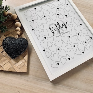 Fifty Things We Love About You Printable Signature Sign In Board, 50th Birthday Party Decorations, 50 Guestbook Poster Birthday Wishes