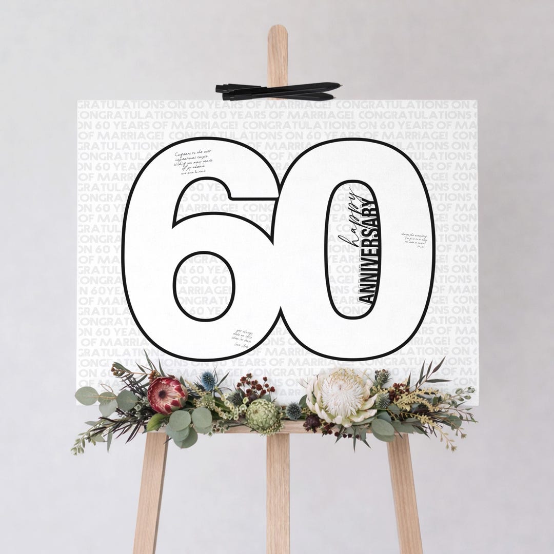 60th Wedding Anniversary Party Sign In, Celebrating Sixty Years Married ...