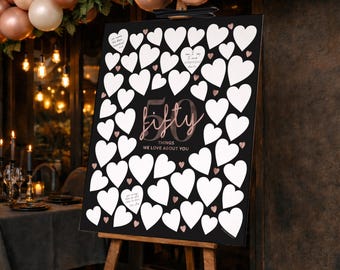 50th Birthday Sign, Rose Gold Black, 50 Things We Love About You (Party Printable)
