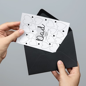 Carte pour papa, choses que j'aime chez vous, coeurs écrivant dans un sentiment d'amour, carte de voeux imprimable fête des pères, sincère téléchargeable