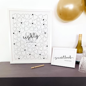 80th Birthday Party Decorations, Eighty Things We Love About You Printable Signature Sign In Board Guestbook Poster Write In Birthday Wishes
