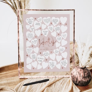 Modèle 40 choses que nous aimons chez vous, écrivez sur une décoration pour 40e anniversaire pour femme, décoration de fête rose, or rose, quarante raisons imprimables