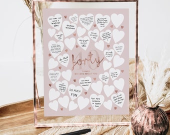 40 Things We Love About You Write On Template 40th Birthday Decorations for Women Rose Gold Pink Party Decor Sign Forty Reasons Printable