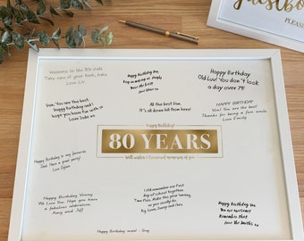 80th Signature Board, Gold Party Printable Sign Poster Happy 80 Years Birthday Well Wishes Treasured Memories, Eighty Years Memory Board