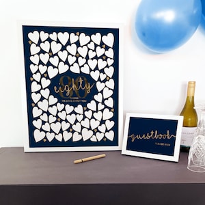 Decoración para el 80.° cumpleaños en azul marino y dorado, libro de visitas, póster para iniciar sesión, regalo memorable para abuelos, 80 cosas que amamos de ti, corazones, IMPRIMIBLES