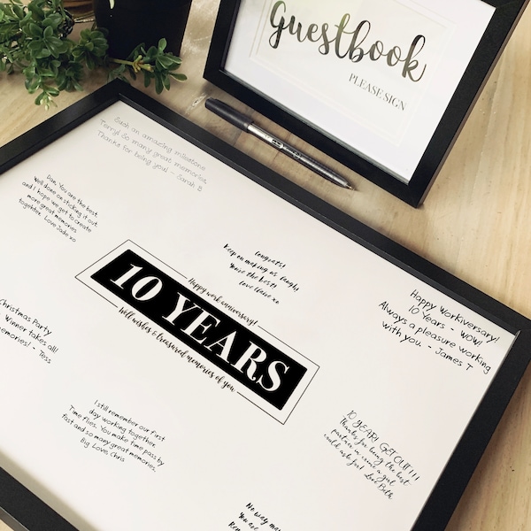 10 Year Work Anniversary Gift, Employee Workiversary Guest Book Sign In, Staff Appreciation Job Service ThankYou Messages PRINTABLE SIGN