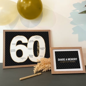 Panneau livre d'or 60e anniversaire, partagez un souvenir, affiche joyeux anniversaire, décoration de fête, 60e anniversaire pour hommes, numéro 60 ans, or imprimable
