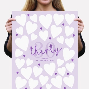 &quot;30th Birthday Dekorationen, &quot;&quot;Thirty Things Signature Board&quot;&quot; 30 Herz Nachricht sign In für Gäste, Geschenkkarte Freunde 30th Party Printable.&quot;