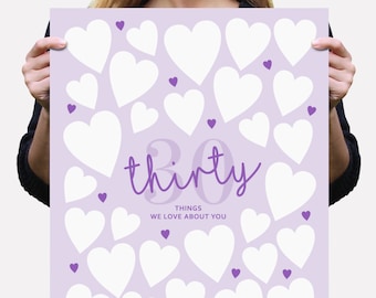 30th Birthday Decorations For Women Purple Lovers Turning Thirty Gift, Printable Lilac Birthday Poster 30 Things We Love About You INSTANT