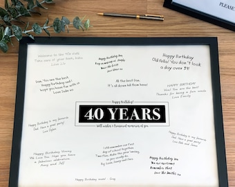 40 Years Signature Board Printable Sign Poster Happy 40th Birthday Well Wishes and Treasured Memories of You, Forty Years of Memories Sign