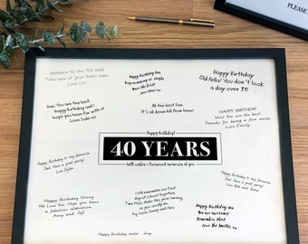 40th Birthday Guest Signing Board, 40 Years Wishes Memories Sign, Printable Message Poster