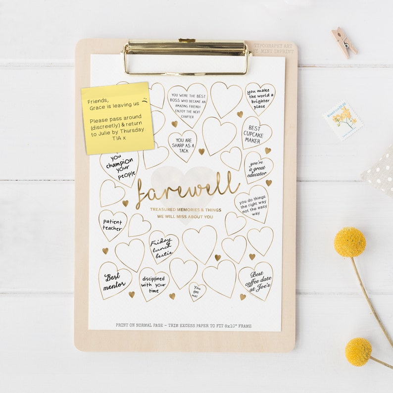 Curated visual reference: Visual Reference: Employee Leaving Gift Printable Gold Message Poster Treasured