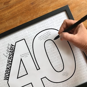 Alternative à la carte du 40e anniversaire de travail pour un employé, collègue, patron, célébrant ses 40 ans de service, 40e anniversaire de travail NUMÉRIQUE