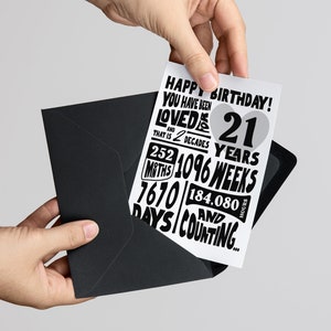 21 Geburtstagskarte You Have Been Loved For 21 Jahre Alt Monate Wochen Tage, DIY Digital Download Greeting Card Birthday Stats 5x7