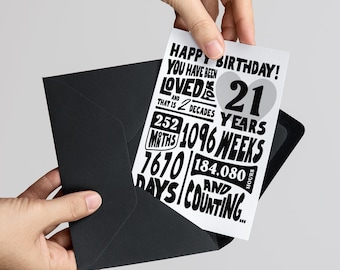 21st Birthday Card: Loved 21 Years Stats (Digital Download)