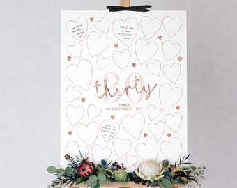 Rose Gold 30 Things We Love About You Printable Template Decorations | Women 30th Birthday