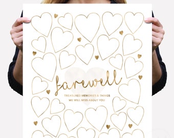 Employee Leaving Gift, Printable Message Poster Gold, Treasured Memories and Things We Will Miss About You Heart Co-worker Boss Goodbye