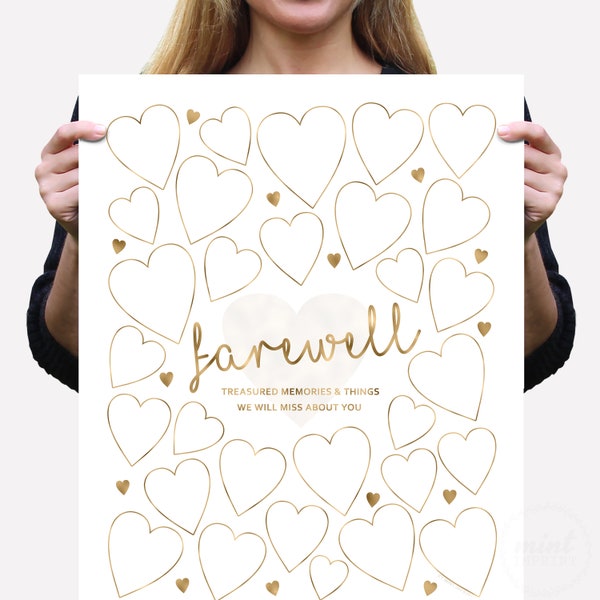 Employee Leaving Gift, Printable Message Poster, Treasured Memories and Things We Will Miss About You Heart Co-worker Boss Goodbye Gold